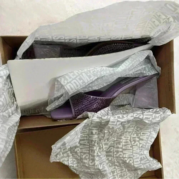 Steve Madden Purple Rhinestone Block Heel Slides Size 7.5 Retro 90s Hoco Bling - Picture 15 of 16